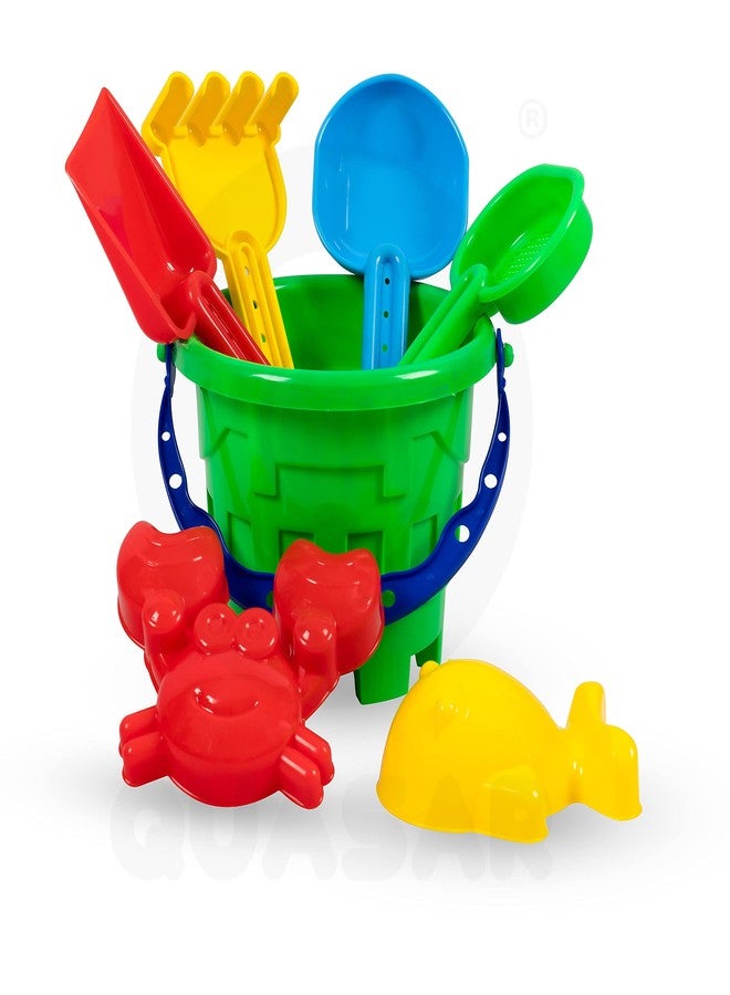 Quasar 7 Piece Set for Kids with Bucket(Green), 2 Sand Modul, 2 Tools & 1 Gardening Water Can/Sand Garden Made in India Pretend Role Play Set Children Learn Play Fun Toddler Kids Set - Image 1